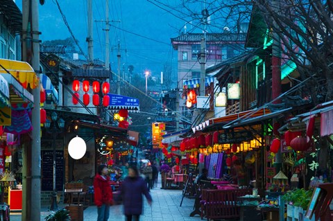 Framed People in a market at the backpacker area around Renmin Lu, Old Town, Dali, Yunnan Province, China Print