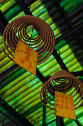 Framed Large incense coils hanging from Green Roof, Central District, Hong Kong Island, Hong Kong Print