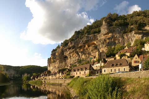 Framed Village at the waterfront, La Roque-Gageac, Dordogne, Aquitaine, France Print