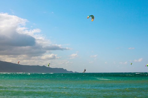 Framed Tourists kiteboarding in the ocean, Maui, Hawaii, USA Print