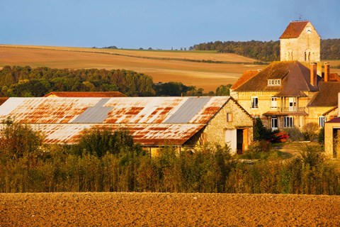 Framed Buildings in a town at morning, Nanteuil la Foret, Marne, Champagne-Ardenne, France Print
