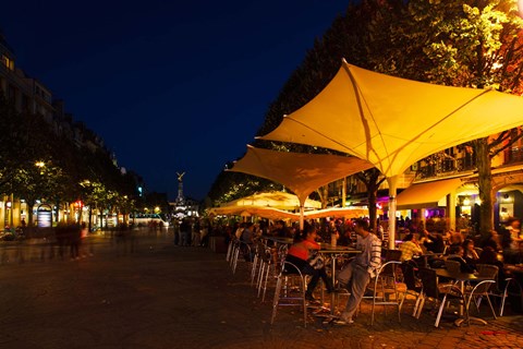 Framed People at sidewalk cafes in a city, Place Drouet d'Erlon, Reims, Marne, Champagne-Ardenne, France Print