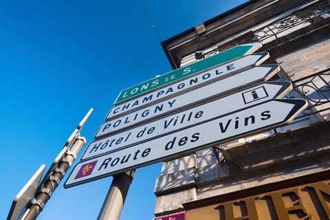 Framed Sign for the Route des Vins, Arbois, Jura, Franche-Comte, France Print