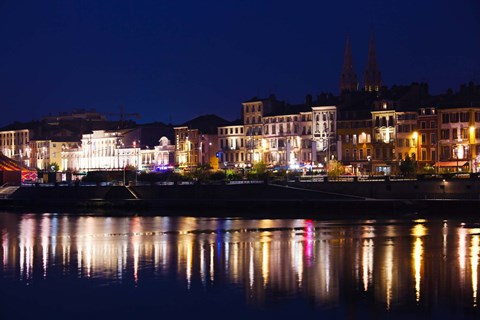 Framed Quai Lamartine at Night, Saone River, Macon, Burgundy, Saone-et-Loire, France Print