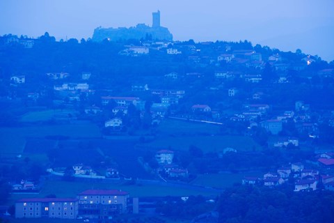 Framed Town with Chateau de Polignac in the background at dawn, Polignac, Le Puy-en-Velay, Haute-Loire, Auvergne, France Print