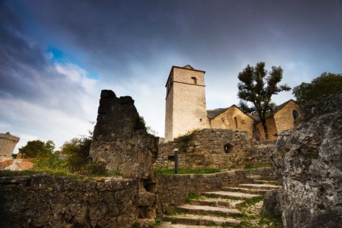 Framed Fortified church at La Couvertoirade, Aveyron, Midi-Pyrenees, France Print