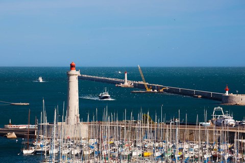 Framed Port with the Mole St-Louis pier lighthouse, Sete, Herault, Languedoc-Roussillon, France Print