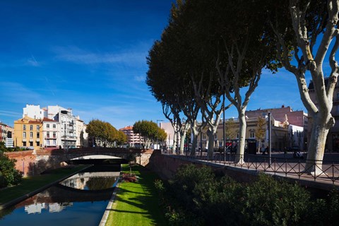 Framed Buildings along the Basse Riverfront, Perpignan, Pyrenees-Orientales, Languedoc-Roussillon, France Print