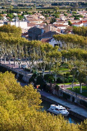 Framed Canal de la Robine overview from the Donjon Gilles-Aycelin tower, Narbonne, Aude, Languedoc-Roussillon, France Print
