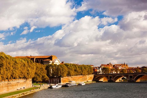 Framed Boats at Quai de la Daurade, Toulouse, Haute-Garonne, Midi-Pyrenees, France Print