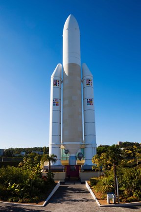 Framed Ariane 5 French space rocket at Cite de l'Espace space park, Toulouse, Haute-Garonne, Midi-Pyrenees, France Print