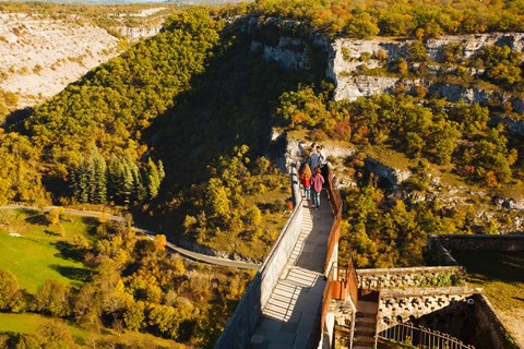 Framed Overview of chateau ramparts, Rocamadour, Lot, Midi-Pyrenees, France Print