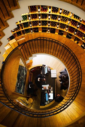 Framed Overview of the L&#39;Intendant wine shop staircase, Bordeaux, Gironde, Aquitaine, France Print