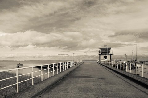 Framed Town Pier on the Gironde River, Pauillac, Haut Medoc, Gironde, Aquitaine, France (black and white) Print