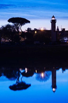 Framed Silhouette of Old Port Lighthouse at dawn, La Rochelle, Charente-Maritime, Poitou-Charentes, France Print