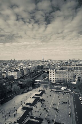 Framed Aerial view of a city viewed from Notre Dame Cathedral, Paris, Ile-de-France, France Print