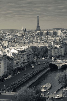Framed City with Eiffel tower in the background viewed from Notre Dame Cathedral, Paris, Ile-de-France, France Print