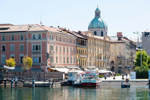 Framed Buildings alongside Lake Como at Piazza Cavour, Como, Lombardy, Italy Print