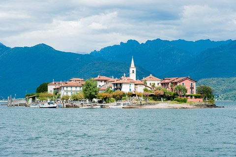 Framed Town on an Island, Isola dei Pescatori, Stresa, Lake Maggiore, Piedmont, Italy Print