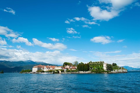Framed Isola Bella seen from ferry, Stresa, Lake Maggiore, Piedmont, Italy Print