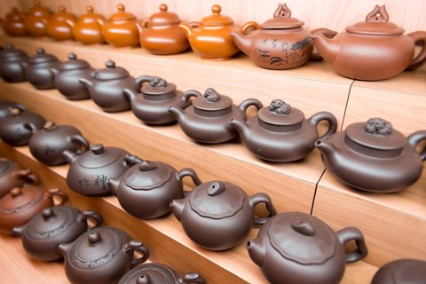 Framed Rows of Chinese Teapots, Chinatown, Singapore Print