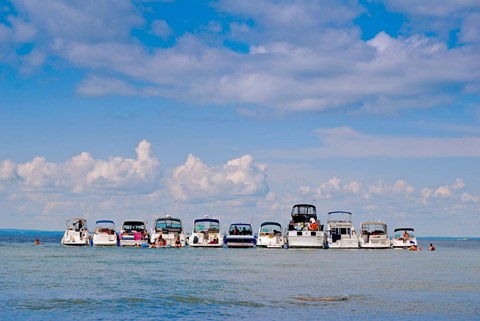 Framed Boats in a lake, Lake Simcoe, Ontario, Canada Print