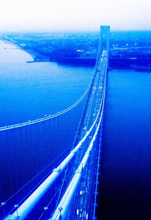 Framed Suspension bridge over the sea, Verrazano-Narrows Bridge, New York Harbor, New York City, New York State, USA Print