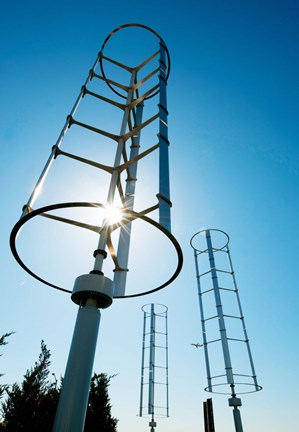 Framed Low angle view of vertical windmills Print