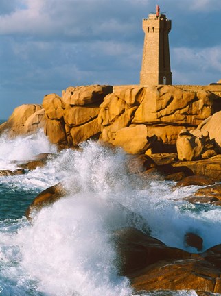 Framed Ploumanac'h Lighthouse, Pink Granite Coast, Perros-Guirec, Cotes-d'Armor, Brittany, France Print