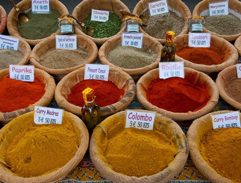 Framed Colorful Spices for Sale in Arles, Bouches-Du-Rhone, Provence-Alpes-Cote d&#39;Azur, France Print