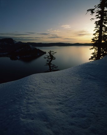 Framed Lake at sunset, Llao Rock, Wizard Island, Crater Lake National Park, Oregon, USA Print