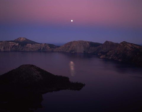 Framed Moonrise over Wizard Island, Crater Lake, Crater Lake National Park, Oregon, USA Print