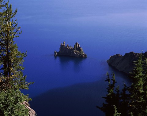 Framed Phantom Ship island viewed from Sun Notch overlook, Crater Lake, Crater Lake National Park, Oregon, USA Print