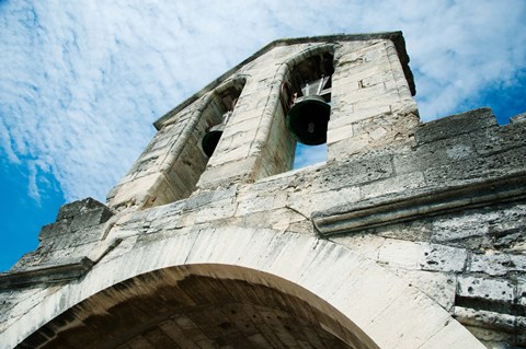 Framed Low angle view of a bell tower on a bridge, Pont Saint-Benezet, Rhone River, Provence-Alpes-Cote d&#39;Azur, France Print
