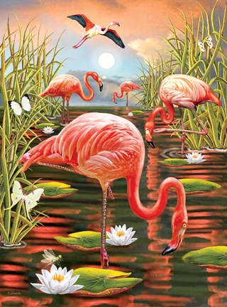 Framed Flamingos-Vertical Print