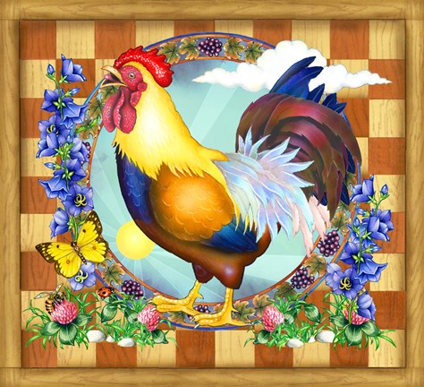 Framed Morning Glory Rooster III Print