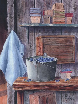 Framed Blueberries And Pint Boxes Print