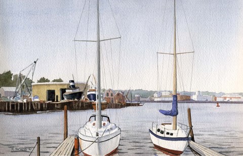 Framed Sailboats At Dock Print