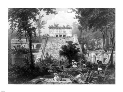 Framed Mayan Indian monument in the Yucatan Penninsula of Mexico Print