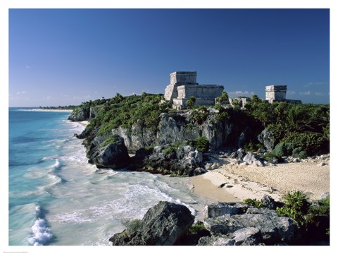 Framed Pyramid on the seashore, El Castillo, Tulum Mayan, Quintana Roo, Mexico Print