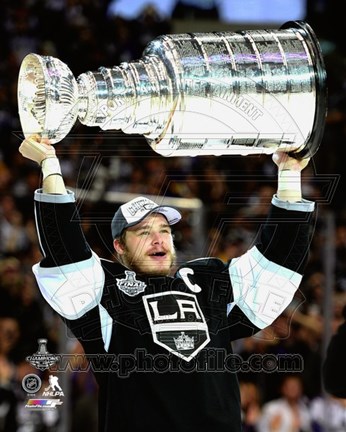 Framed Dustin Brown with the Stanley Cup Game 5 of the 2014 Stanley Cup Finals Print