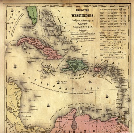 Framed Map of West Indies Print