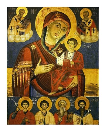 Framed God&#39;s Mother Showing the Way with Chosen Saints Print