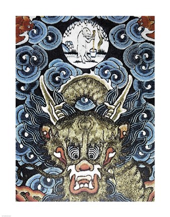 Framed Dragon and White Rabbit Making Elixir of Immortality Print