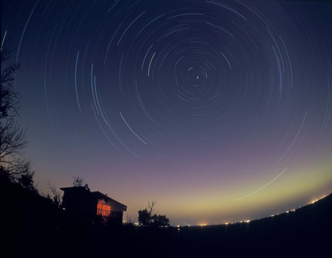 Framed Circumpolar star trails with a faint aurora over horizon, Alberta, Canada Print