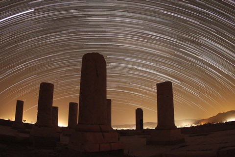 Framed Star trails above the Private Palace of Cyrus the Great, Pasargad, Iran Print