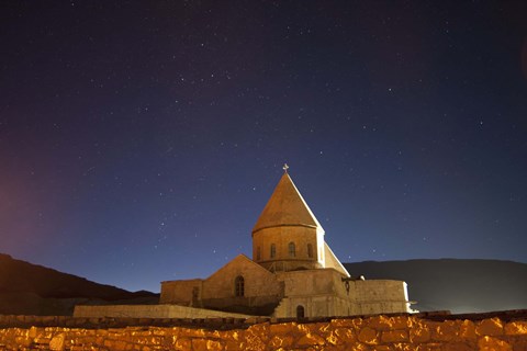 Framed Starry night sky above Saint Thaddeus Monastery, Iran Print