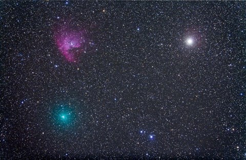 Framed Comet Hartley 2 near the Pacman Nebula, NGC 281, in Cassiopeia Print