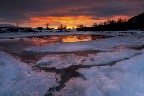 Framed fiery sunrise over Lavangsfjord, Troms, Norway Print