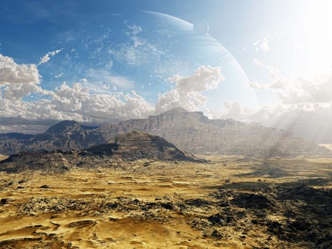 Framed Clouds break over a desert on Matsya, giving a glimpse of the planet Samandar Print